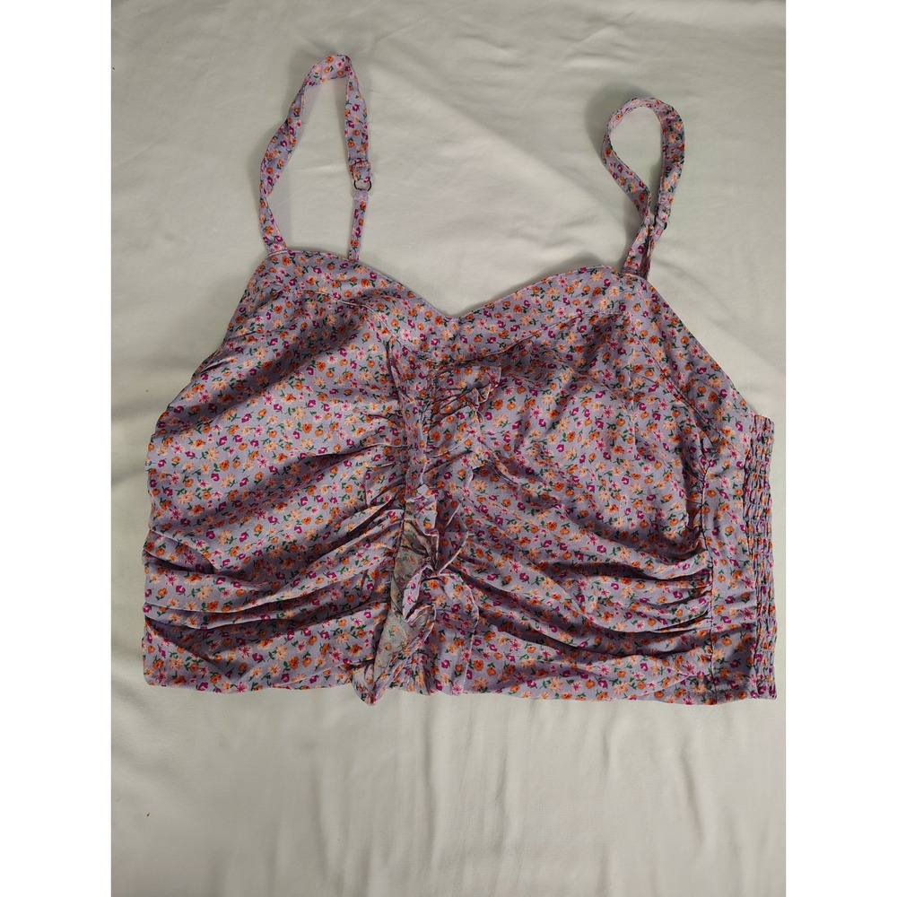 Style Rack Lavender Floral Ruched Smocked Crop Top Adjustable Straps Large NEW